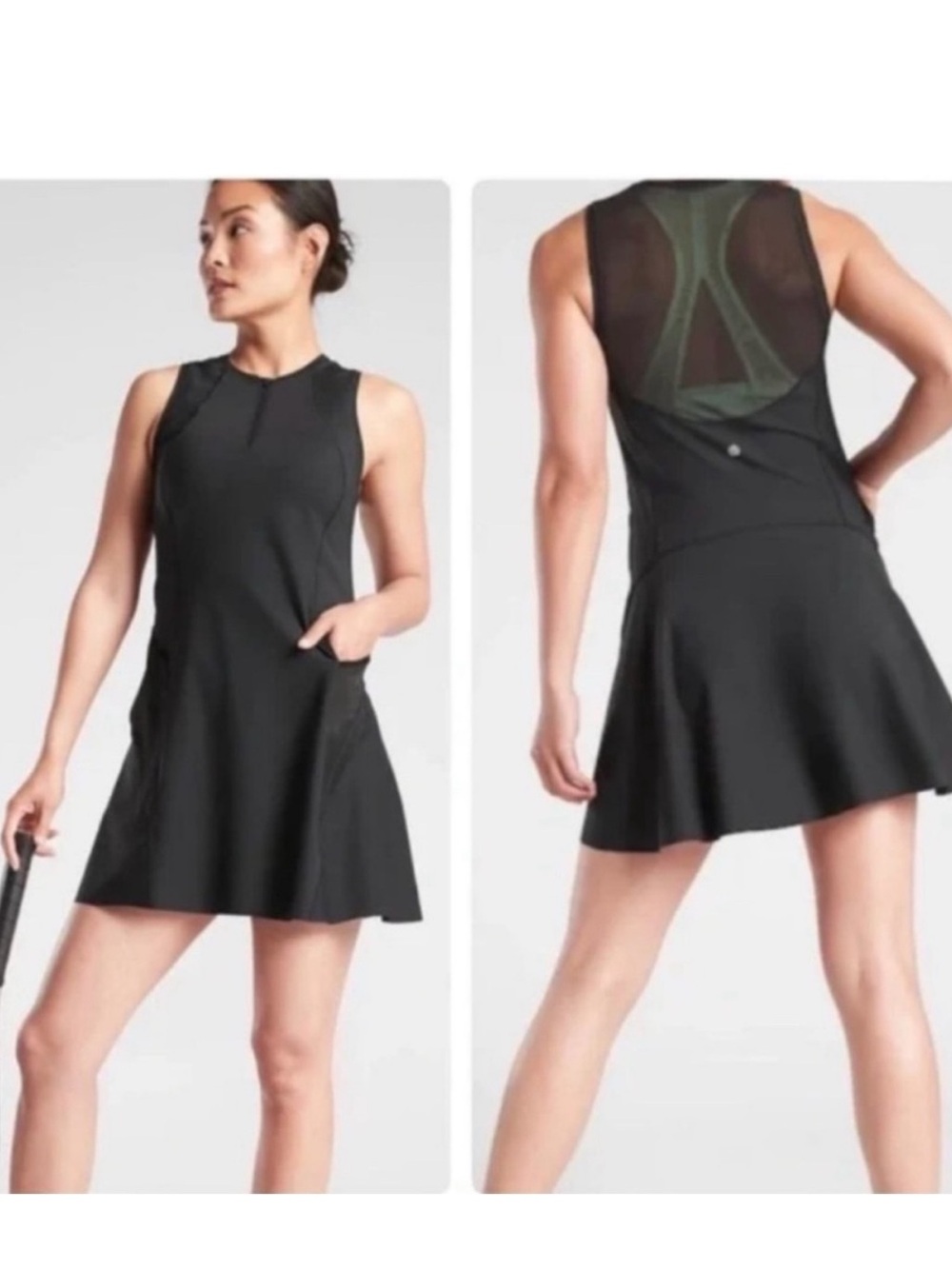 Athleta Black Sleeveless Mesh-Back Athletic Dress